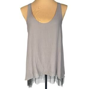 NWT‎ alice + olivia Chelsea 100% Silk Curved Fringe Hem Top Purple Medium